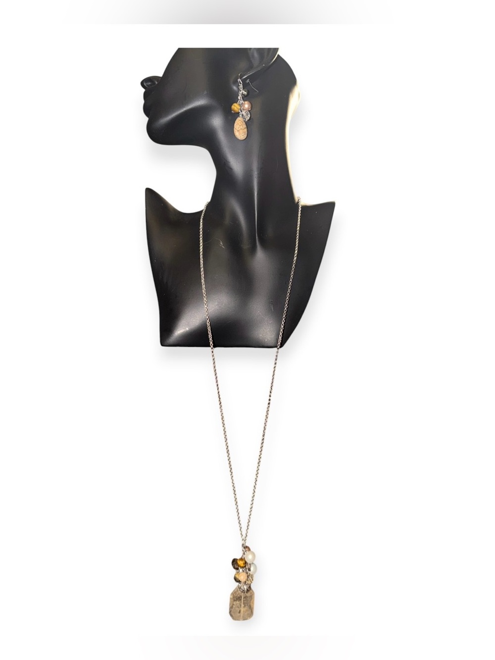 Handcrafted Brown and Gold Pendant Necklace and Earrings Set